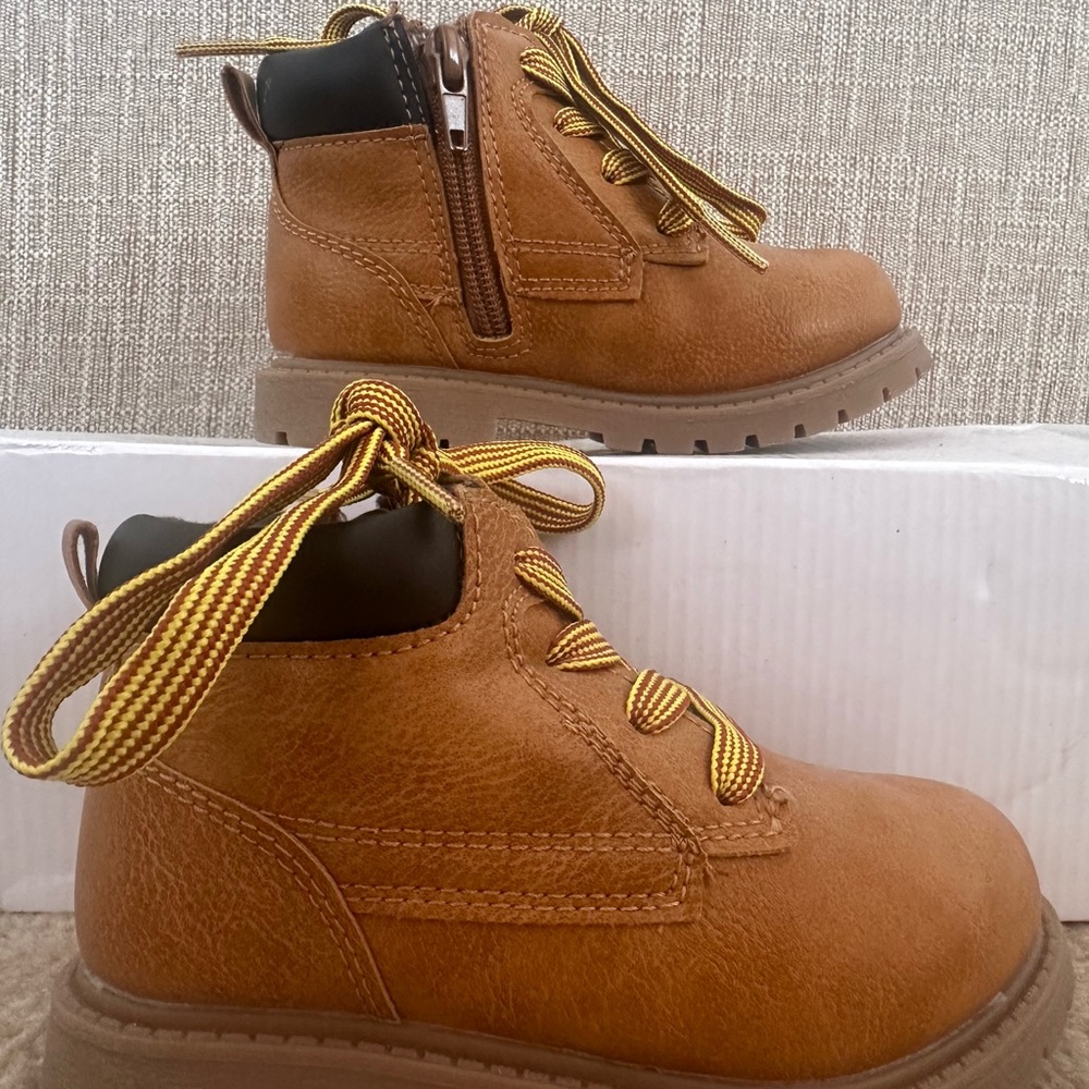 Carter's Brown and Yellow Lace-Up Boots with Side Zipper